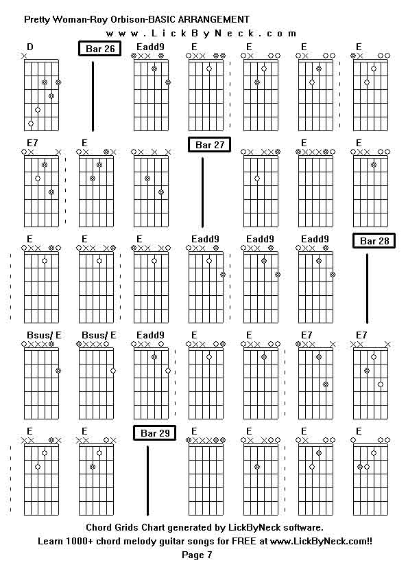 Chord Grids Chart of chord melody fingerstyle guitar song-Pretty Woman-Roy Orbison-BASIC ARRANGEMENT,generated by LickByNeck software.